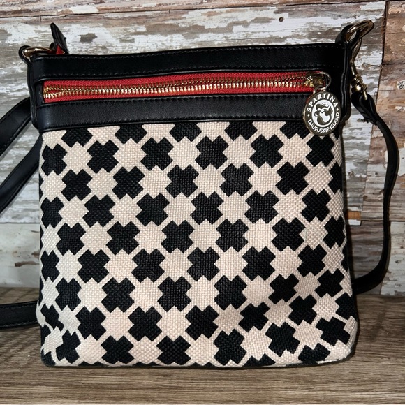 Spartina 449 Daufuskie Island crossbody purse Leather & Linen Black & Tan - Picture 3 of 8